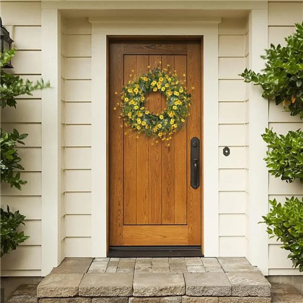 Yellow Daisy Wreath 24 Inch Spring Summer Wreath Fake Silk Floral Wreath